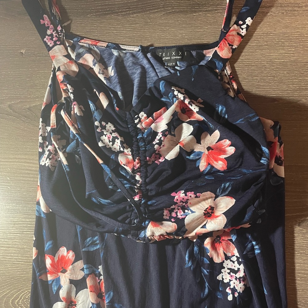 Navy blue floral spaghetti strap maxi dress